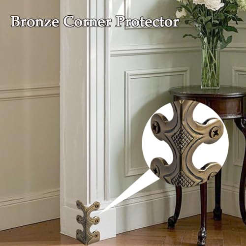 24 pcs Solid Brass Baseboard Corner Protectors, Skirting Board Corner Protectors, Vintage Metal Corner Protector Table Corner Edge Cover Safety Bracket with Screws (Bronze)