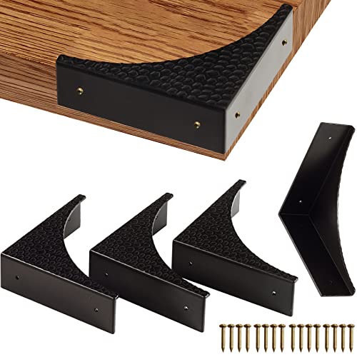 Black Metal Corner Guards Decorative Wood Funiture, 2.56'' Box Corner Protectors, Metal Table Corners, Antirust Zinc Alloy Desk Edge Cover Brackets with Nails(4Pcs)