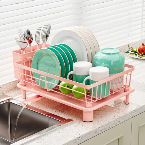 Dish Drying Rack, Stainless Steel-Dish Rack, Dish... (Pink)