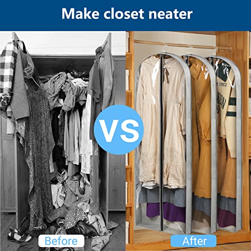 3 Pack 60" Long Garment Bags for Hanging Clothes Storage | Clear Suit Garment Bags with 4" Gussets for Closet Storage Travel Plastic Protector for Dress Gowns, Coats, Suit, Down Jacket