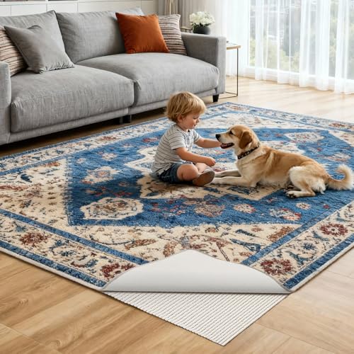 Songrey Non-Slip Rug Pad 5x7 FT, White | Extra Thick Carpet Pads for Hard Surfaces, Prevent Sliding and Secures Rugs, Provide Floor Protection with Comfort Cushioning