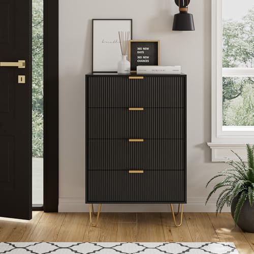 4 Drawer Dresser, Drawer Chest, Tall Storage Chest... (B.black | Engineered Wood)