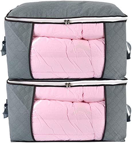 Comforter Storage Bag, Zippered Bag with Large Cle... (2 Count | 2PCS Grey Large | fabric)
