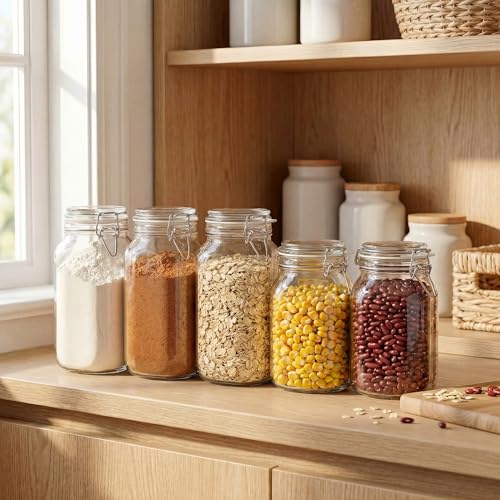 78oz Large Square Glass Jars with Airtight Lids, Wide Mouth Mason Jars 3P