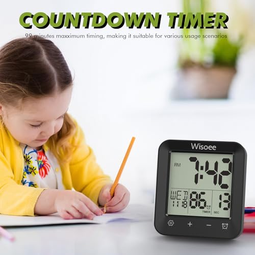 Waterproof Shower Clock Bathroom Timer, Digital Wall Clock | with Countdown, Temperature Display, Calendar, Suction Cup for Kitchen Spas, Cooking and Baths, Battery Operated