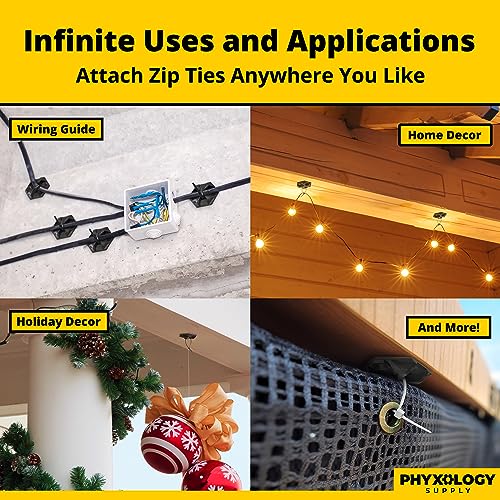 Rugged, Stylish Adhesive XL Zip Tie Mounts 100 Pack. Premium 1.5in Sticky Back Ziptie, Cord, and Cable Management Anchor Clips. Easy Peel and Stick Mounting Bases With Hanging Organizer Box Dispenser