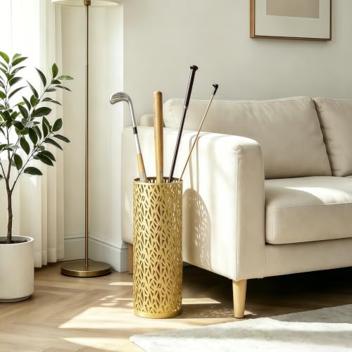 Metal Round Umbrella Stand Rack,Free Standing Umbrella Holder Bin, Canes Walking Sticks Holder for Entryway, Home, Office,Gold