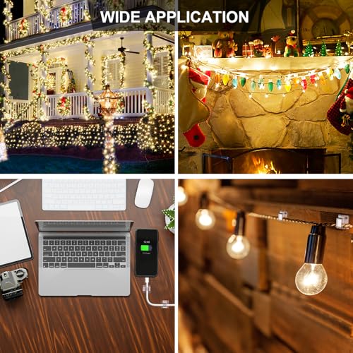 200 PCS Christmas Light Clips Outdoor (Small & Large), Adhesive Clear Cable Clips Wire Holder Cord Organizer for Cable Management, Hooks for Outdoor String Lights Patio Decor, Holiday Porch Decor