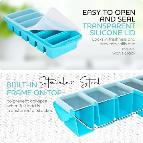 Silicone Freezer Tray With Lid - Soup Freezer Container Molds Set Makes 2-Cup & 1-Cup 1/2-cup Portions Cubes Perfect for preparing meals in different Portion Sizes Oven & Dishwasher-Safe