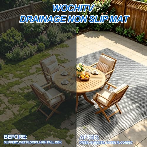 WochiTV Drainage Mat, 4mm PVC Hexagonal Non-Slip Pool Floor Mat, Anti-Fatigue Splash Matting for Swimming Pool, Patio, Garage, Bathroom, Kitchen - Heavy Duty Cuttable Roll, 3x4.9Ft Grey