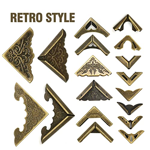 96PCS Metal Book Corner Protector, 24 Styles Iron Guard Edge Cover, Vintage Metal Decorative Cover Pad, for School Book Album Scrapbook Notebook, Desk Jewelry Case Box Gifts (Package A)