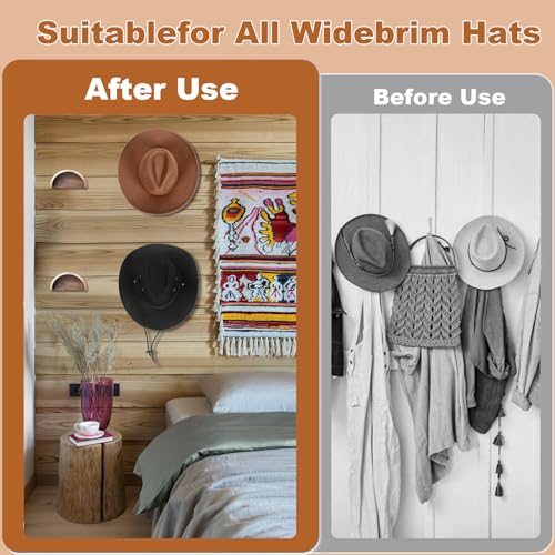 Walnut Wood Cowboy Hat Rack for Wall, 2-Pack | Retro Western Hat Holder with Wide Curve Design to Preserve Shape and Prevent Brim Damage, for Entryway, Mudroom or Closet