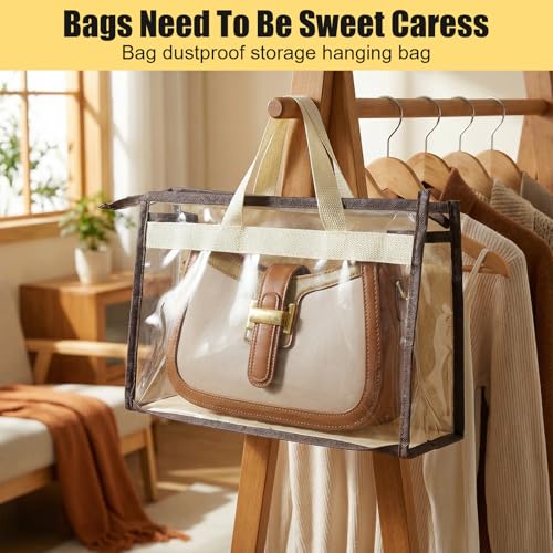 MAQUITA 12 Pack Clear Handbag Storage Organizer, Anti-dust Purse Storage Bags with Zipper and Handle Moisture Proof Dust Cover Organizer Bags for Closet Hanging, 3 Assorted Sizes