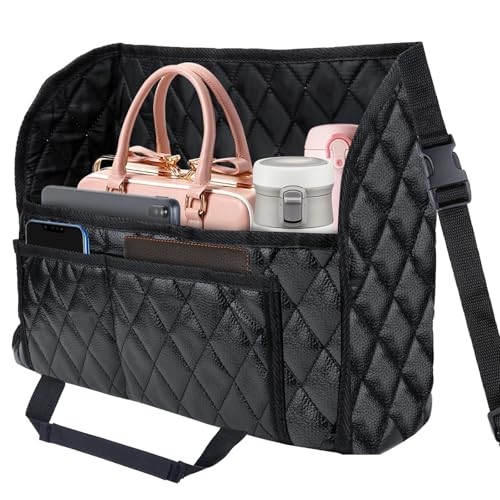 Car Purse Holder Between Seats, Leather Front Seat... (Black | Faux Leather)