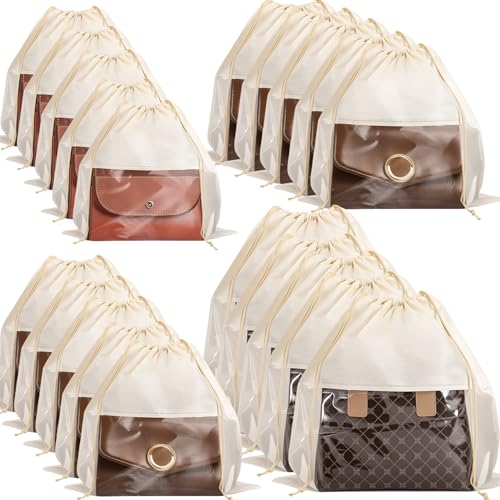 Jeffbaubl 20 Pcs Purse Dust Bag, Dust Covers for Handbags, Beige, 4 Sizes | Dustproof Drawstring Bag, Shoe Bags for Travel, Breathable Non Woven Fabric Storage Bags for Handbags, Shoes, Purses