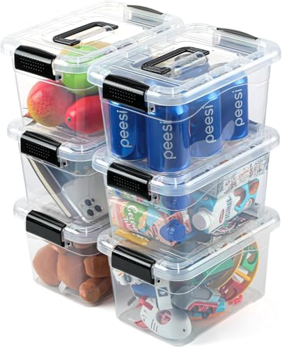 Plastic Storage Bins with Lids 6 Packs, 7 Quart St... (6 Count | Black | Plastic)