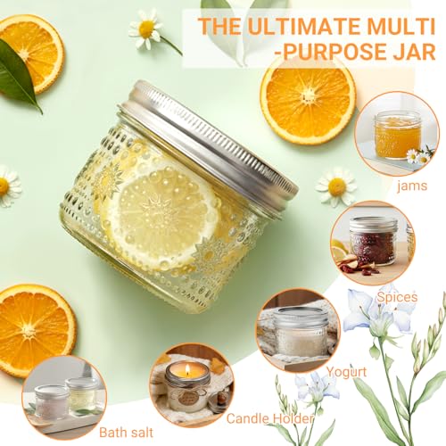 4 oz Small Embossed Mason Jars 24-Pack with Airtight Lids, Leakproof