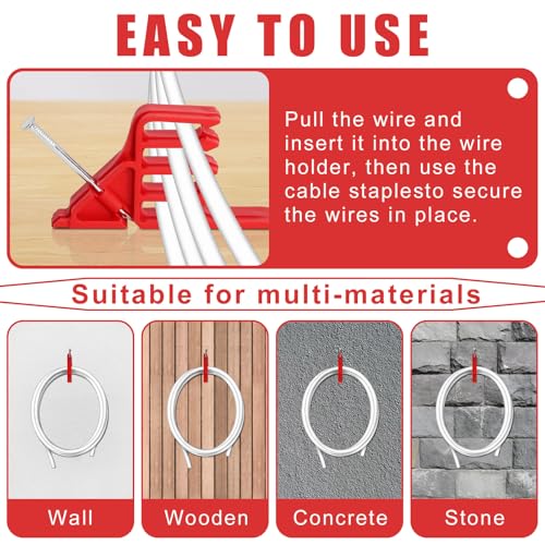 200 Pack Cable Stackers with Steel Nails, Multi-Cable Electrical Wire Clips | Insulated Cord Staples for Organizing Multiple Electrical Wires and Cables, Easy Nail-In Installation for Most Cable Types