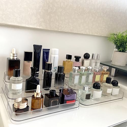 Perfume Organizer - 2 Pack Three-Tiered Shelf - Perfume Lotion Skincare Stand, Spice Vitamins Medicine Bottles Holder,Sturdy Clear Rack for Kitchen Bathroom Countertop Cabinet Storage