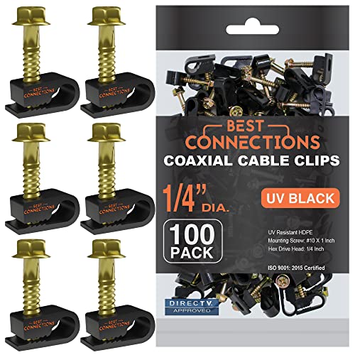 Coaxial Cable Clips with Pre-Inserted Screw (100 P... (Black)