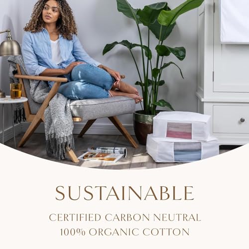 Luxury Organic Cotton Sweater Storage Bag For Cashmere 15 Inch | Fits 4 Fine Knits, Breathable, Moth Proof, Garment Storage Bag For Cashmere, Zippered, Certified Carbon Neutral, White