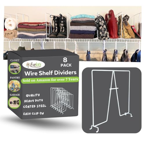 8-Pack Wire Shelf Dividers, Clip-On Closet Organiz... (8 Count | White)