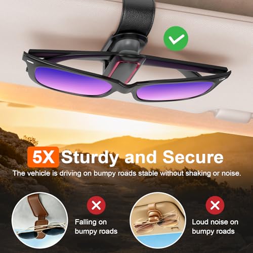 Sunglass Holder for Car, 2 Pack, Secure Metal Clip | One-Handed Operation, Gentle & Secure Hold, Silicone Padded, Universal Fits Sunglass and Car Visor