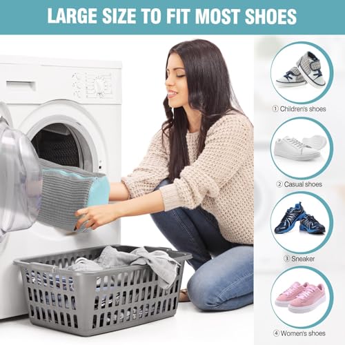 Shoe Washing Machine Bag with Adjustable Shoe Trees for Sneakers | 2 Pack Shoe Laundry Bags for Tennis Shoes, XXL Size, 4 Shoe Trees for Men & Women, Sturdy Zipper Hook, Premium Box Packaging