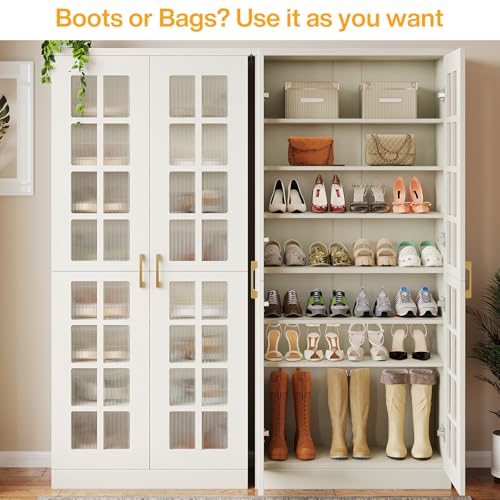 Tribesigns Tall Shoe Cabinet with Doors, 8-Tier Modern Shoe Storage Cabinet | Shoe Rack Cabinet with Adjustable Shelves, Stable and Sturdy, Tall Shoe Organizer for Entryway, Hallway, Closet, White
