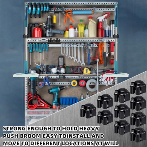 Vercraft 10 Pcs Magnetic Mop Broom Holder Movable Magnetic Broom Holder Rack, Anti Slip Wall Mounted Utility for Cleaning Tools, Garage, Kitchen, Laundry, Garden (Black)
