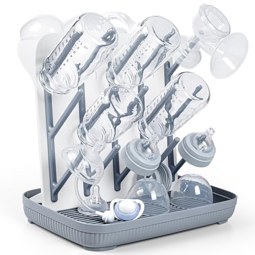 Baby Bottle Drying Rack:Large Vertical Space Saver... (Gray | Plastic)