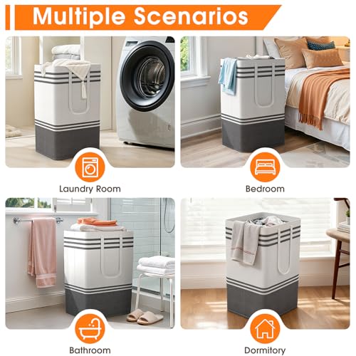 2 Pack Large Home Laundry Basket, Laundry Hamper, Freestanding Waterproof Dirty Clothes Bag, Tall Clothes Hamper - Extended & Reinforced Handles for College Dorm, Family (Light Grey/88L)