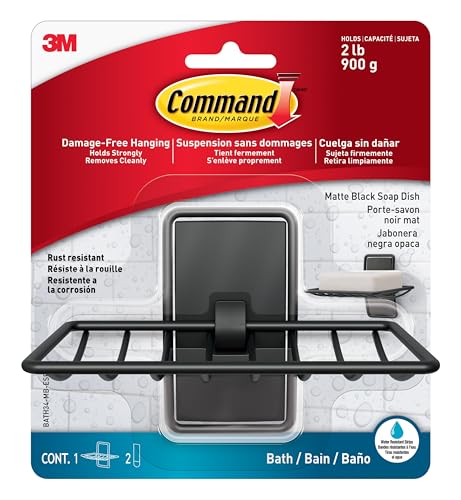 Soap Dish, Matte Black, 1 Holder, 2 Strips (Matte Black | Plastic)