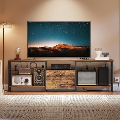 TV Stand with Power Outlet Up to 75 Inch, Entertai... (Metal)
