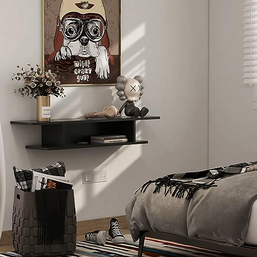 Floating TV Stand, Wall Mounted Entertainment Center and Cabinet Shelf, TV Console with Storage, Media Console for DVD Player, Space-Saving Under TV Shelf for Bedroom, Living Room (Black)