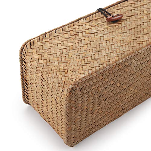 Seagrass Storage Basket with Lid Rectangular Small Woven Shelf Baskets with Sections for Organize Snack Toys Tampon