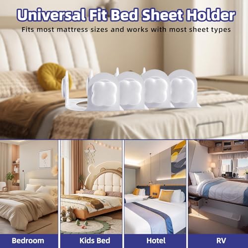 4Pack Bed Sheet Holders for Corners,Fitted Sheet Holders for Secure Grip | Kalolary Lock Bed Sheet Grippers Keep Sheets Firm & Tight, Heavy-Duty Grip Sheet Clips Fit All Sheet Sizes, Easy Installation