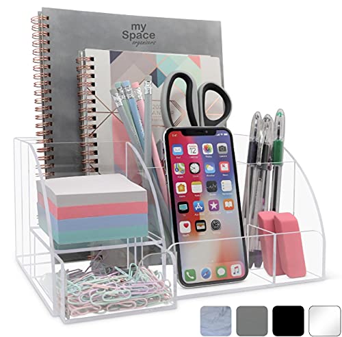 Clear Acrylic Desk Oganizer, 9 Compartments, Offic... (Clear | Acrylic)
