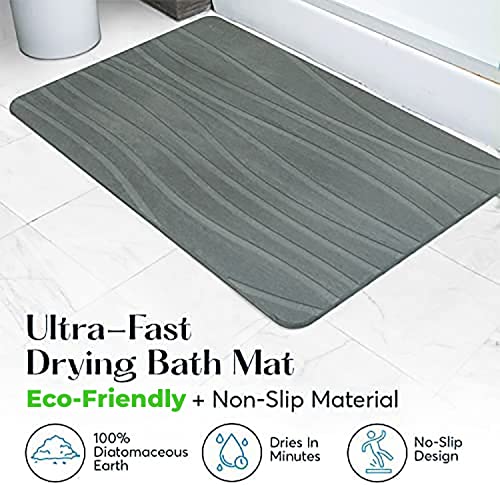 Stone Bath Mat for Bathroom, Diatomaceous Earth Non-Slip Quick Dry, Gray | Super absorbent, quick-drying & easy to clean. Natural material that lasts — restores with light sanding.