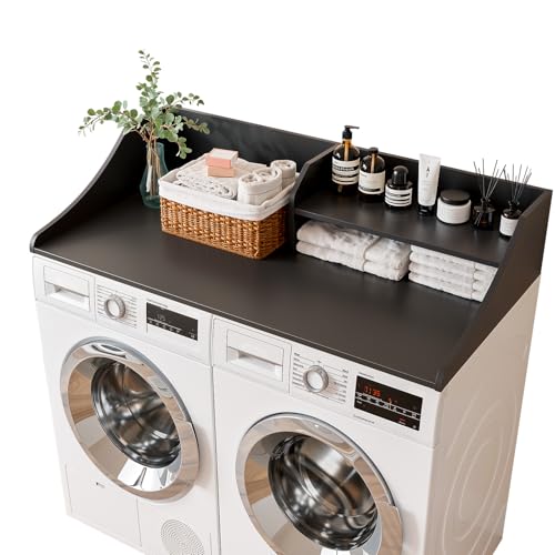 2-Tier 54" Width Washer Dryer Countertop for Laundry Room Organization | Depth Laundry Countertop Organization with Edge Wooden Washer and Dryer Topper for Folding Sorting & Ironing Easy to Install