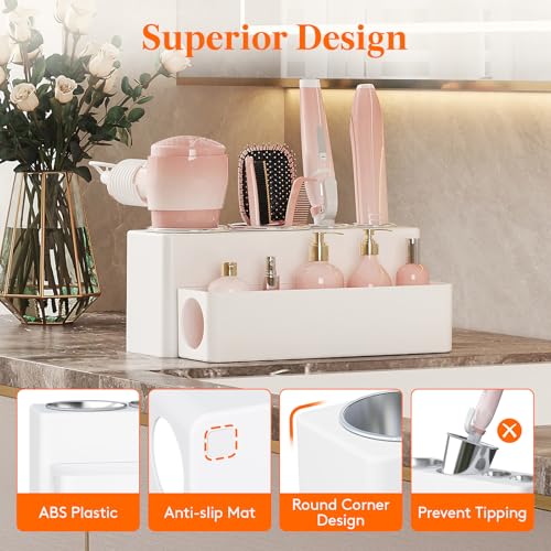 Lifewit Hair Tool Organizer Dryer Holder Countertop with 4 Cups, White | 4 Stainless cups Tools Organizer, Acrylic body Hair Product Storage for Curling Iron, Brush, Straightener, Bathroom