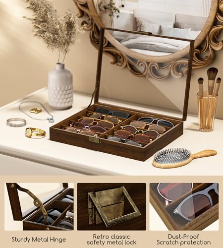 NEWLOOP 10/20/30 Wooden Pattern Sunglass Organizer Multiple Pairs of Eyeglass Ultra-thin Frame Storage Box for Women Men