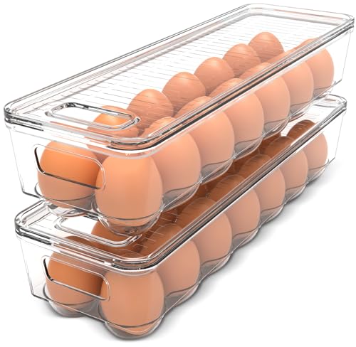 Utopia Home Egg Holder for Fridge, Stackable Egg Container, 2 Pack, Clear