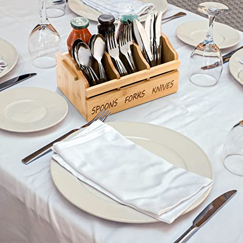 Bamboo Silverware Caddy Organizer - 4 Compartment... (Brown | Bamboo)