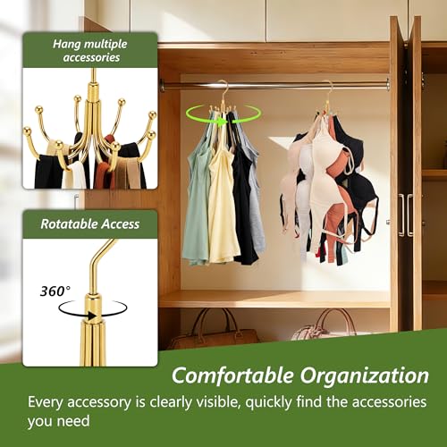Smilecat Tank Top Hanger Rotatable, Closet Organizer Hanger for Bra Tank Top Belt Tie Hat Stocking, Space Saving Hanger, Gold