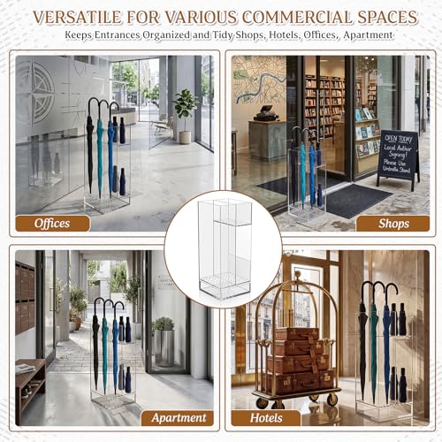 Leinuosen 9 x 9 x 22 Inch Clear Acrylic Umbrella Stand Organizer, Thick Freestanding Entryway Umbrella Holder with Long and Short Compartments, Modern Storage Rack for Home, Office and Lobby