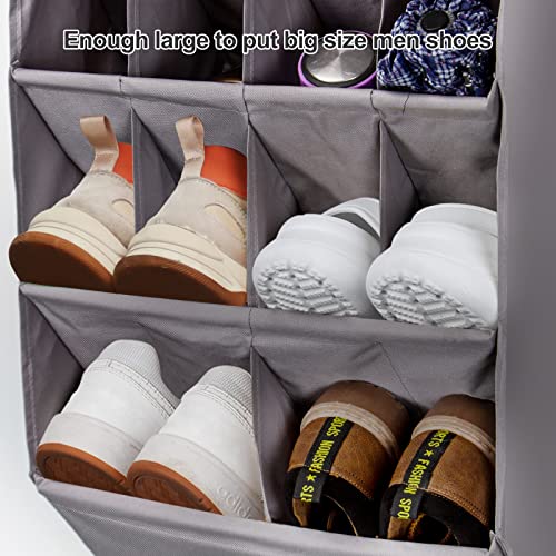 2 Pack Over the Door Shoe Organizer, Hanging Shoe Organizer Rack,24 Large Pockets and 4 Larger Storage Various Compartments with 6 Hooks, Home Accessories, Grey