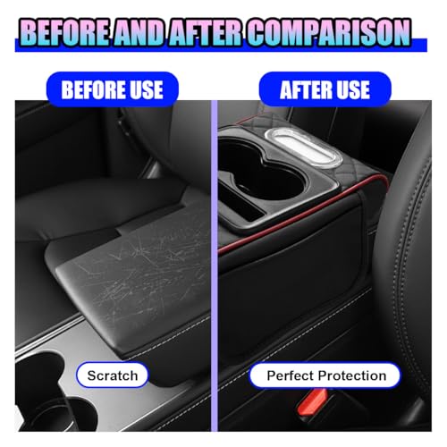 Leather Car Center Console Cover, Armrest Booster Cushion,BlackRed | Universal Vehicle Middle Console Organizer with 2 Cup Holders, Side Storage Bag, Tissue Box & Phone Slot, 13.38"×7.28"×2.44"