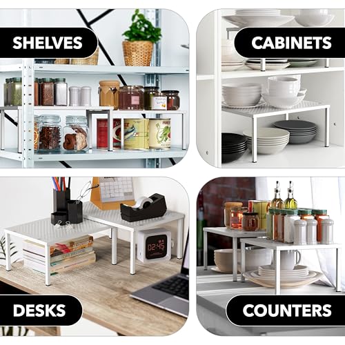 Simple Houseware Expandable Stackable Kitchen Counter Shelf Organizer, White, Metal Top, 11.25"L x 7.9"W x 5.4"H | Expandable & Stackable 9" D x 12.75" W x 5.9" H