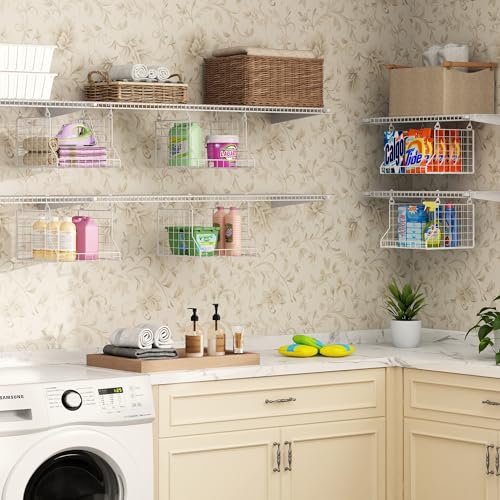 3-Tier Foldable Laundry Basket Organizer with Rotating Hooks(no wire shelf) | Space-Saving Over Washer and Dryer Shelf for Laundry Room Organization and Storage, Durable Wire Shelving Unit, White